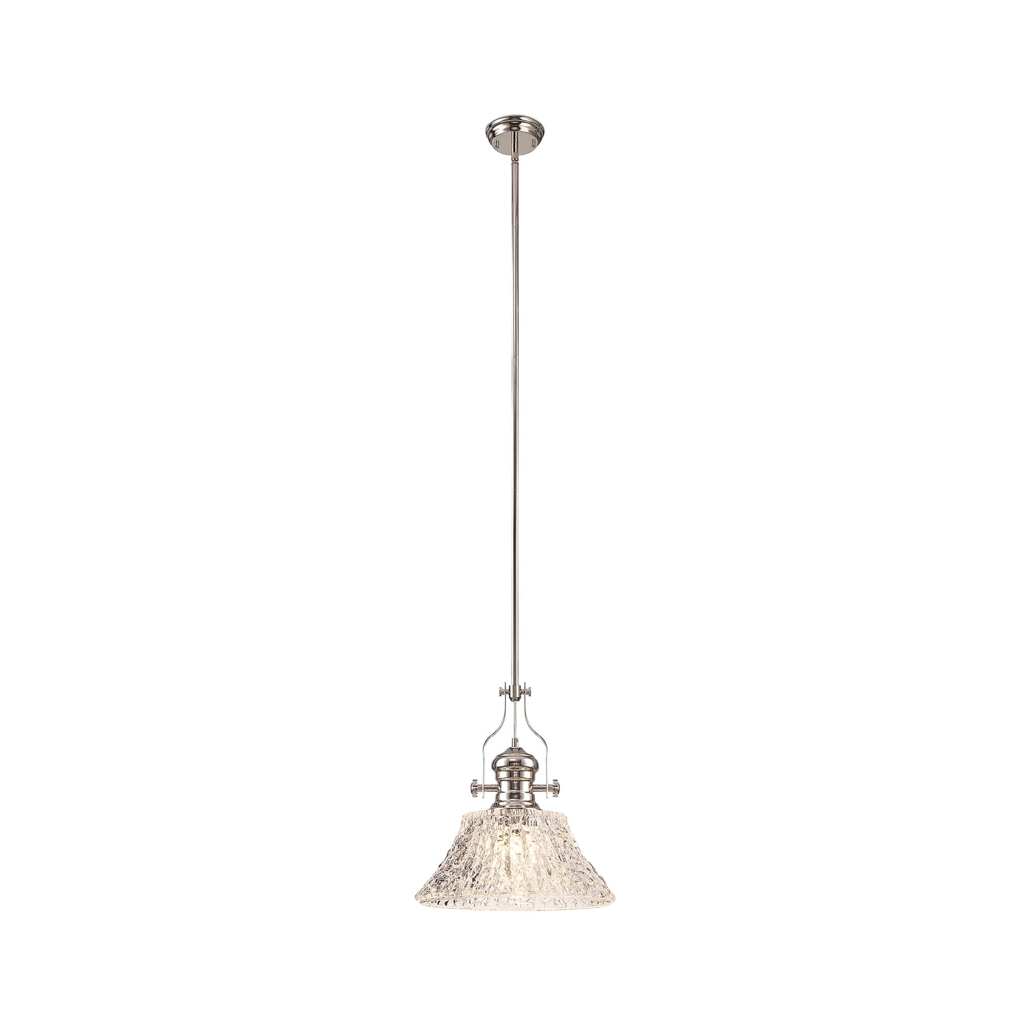 NLK04659 Louis Pendant With 38cm Patterned Round Shade Polished Nickel/Clear Glass