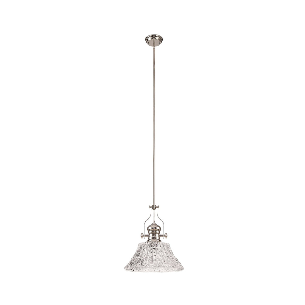 NLK04659 Louis Pendant With 38cm Patterned Round Shade Polished Nickel/Clear Glass