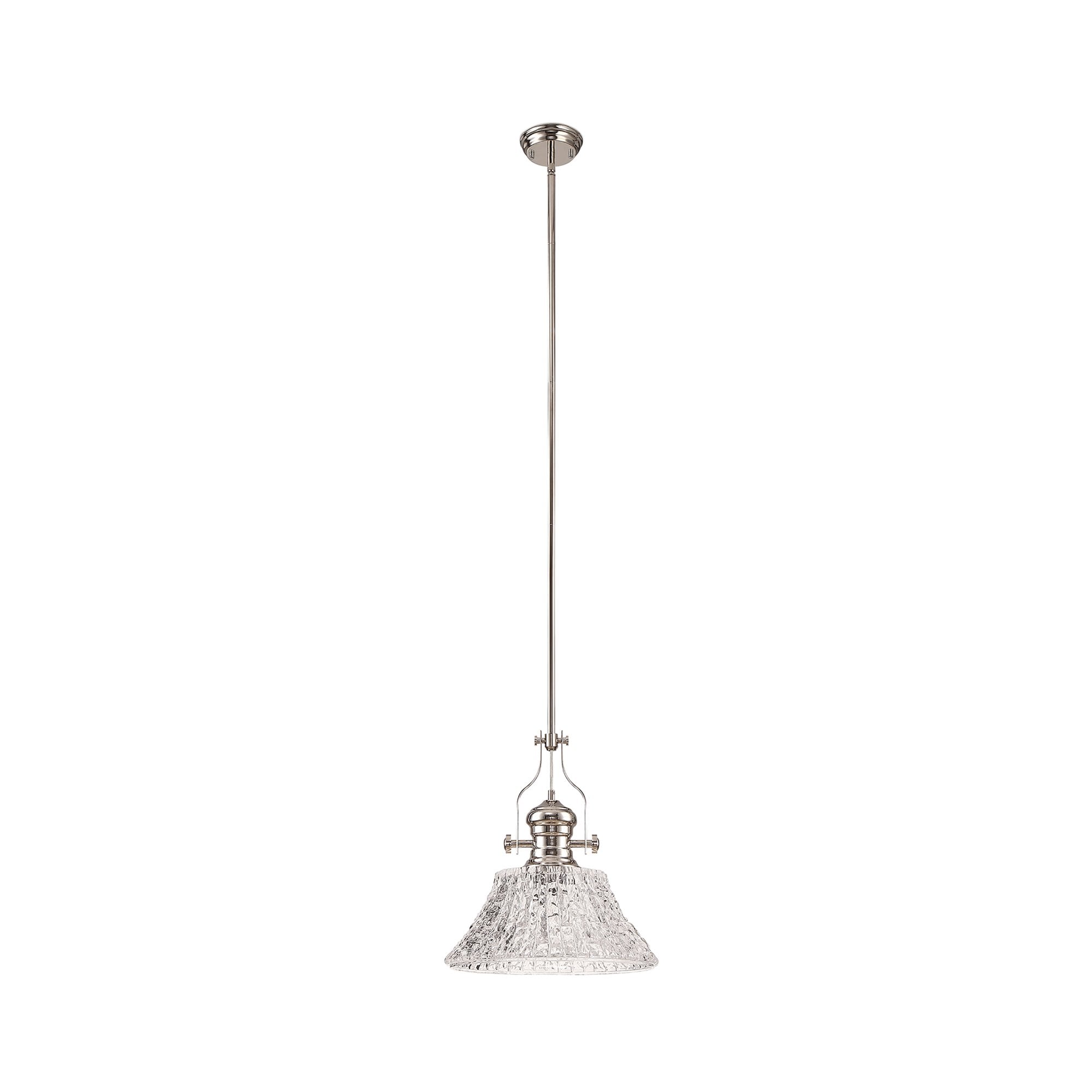 NLK04659 Louis Pendant With 38cm Patterned Round Shade Polished Nickel/Clear Glass