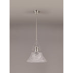 NLK04659 Louis Pendant With 38cm Patterned Round Shade Polished Nickel/Clear Glass