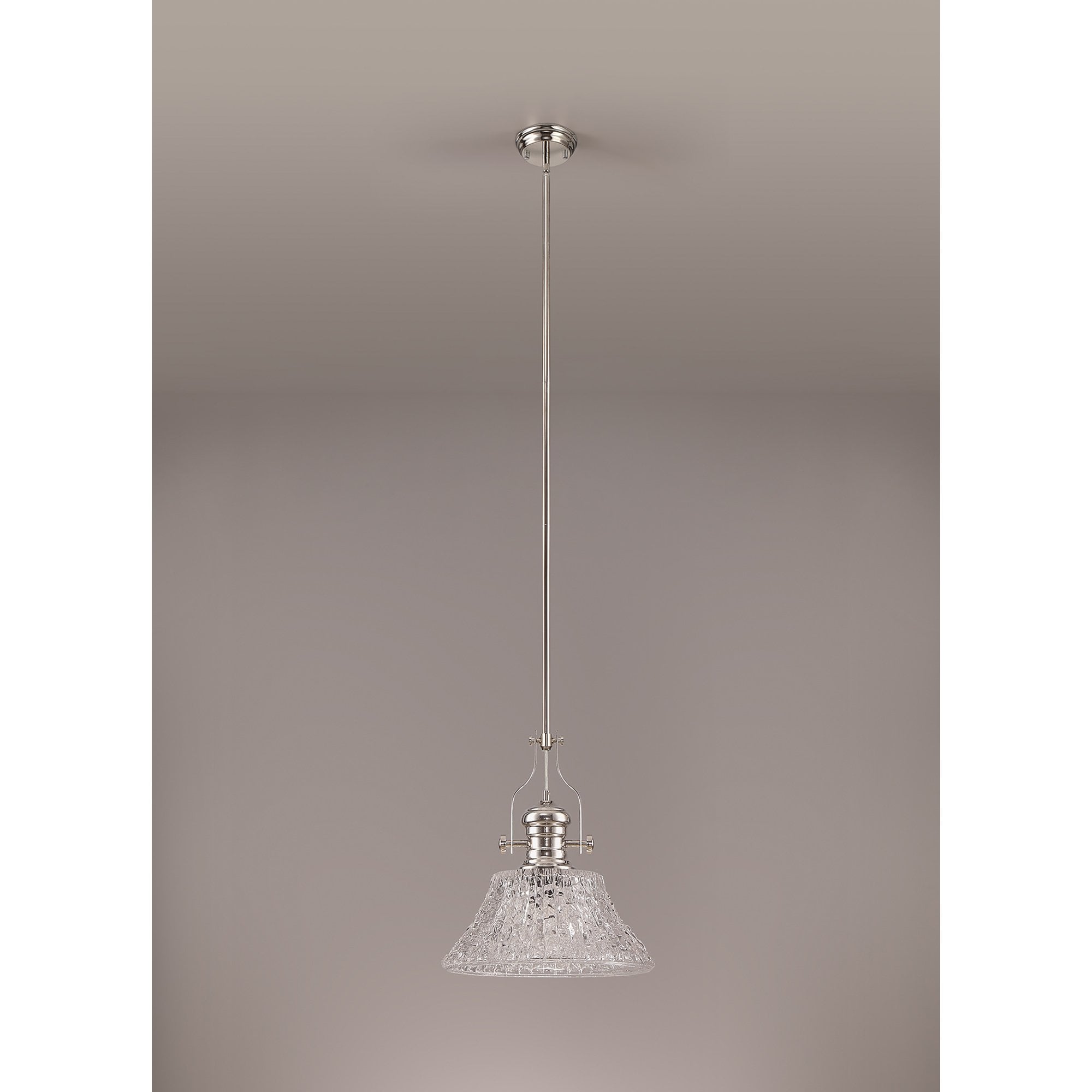 NLK04659 Louis Pendant With 38cm Patterned Round Shade Polished Nickel/Clear Glass