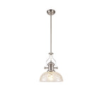 NLK04669 Louis Pendant With 30cm Flat Round Patterned Shade Polished Nickel/Clear Glass