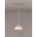 NLK04669 Louis Pendant With 30cm Flat Round Patterned Shade Polished Nickel/Clear Glass