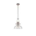 NLK04669 Louis Pendant With 30cm Flat Round Patterned Shade Polished Nickel/Clear Glass