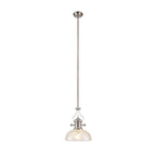 NLK04669 Louis Pendant With 30cm Flat Round Patterned Shade Polished Nickel/Clear Glass