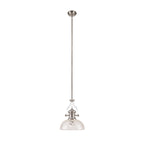 NLK04669 Louis Pendant With 30cm Flat Round Patterned Shade Polished Nickel/Clear Glass