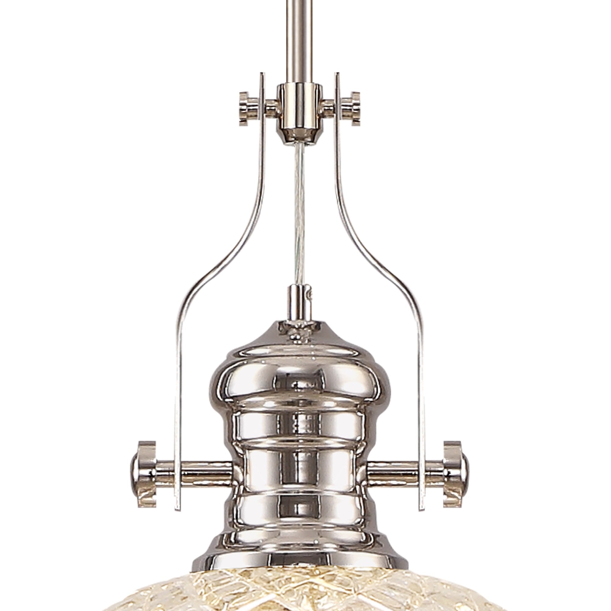 NLK04669 Louis Pendant With 30cm Flat Round Patterned Shade Polished Nickel/Clear Glass