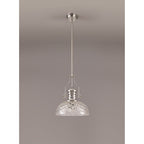 NLK04669 Louis Pendant With 30cm Flat Round Patterned Shade Polished Nickel/Clear Glass