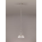 NLK04669 Louis Pendant With 30cm Flat Round Patterned Shade Polished Nickel/Clear Glass