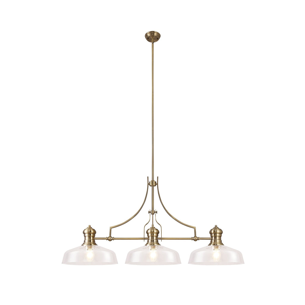 NLK04679 Louis Linear Pendant With 38cm Flat Round Shade Antique Brass/Clear Glass