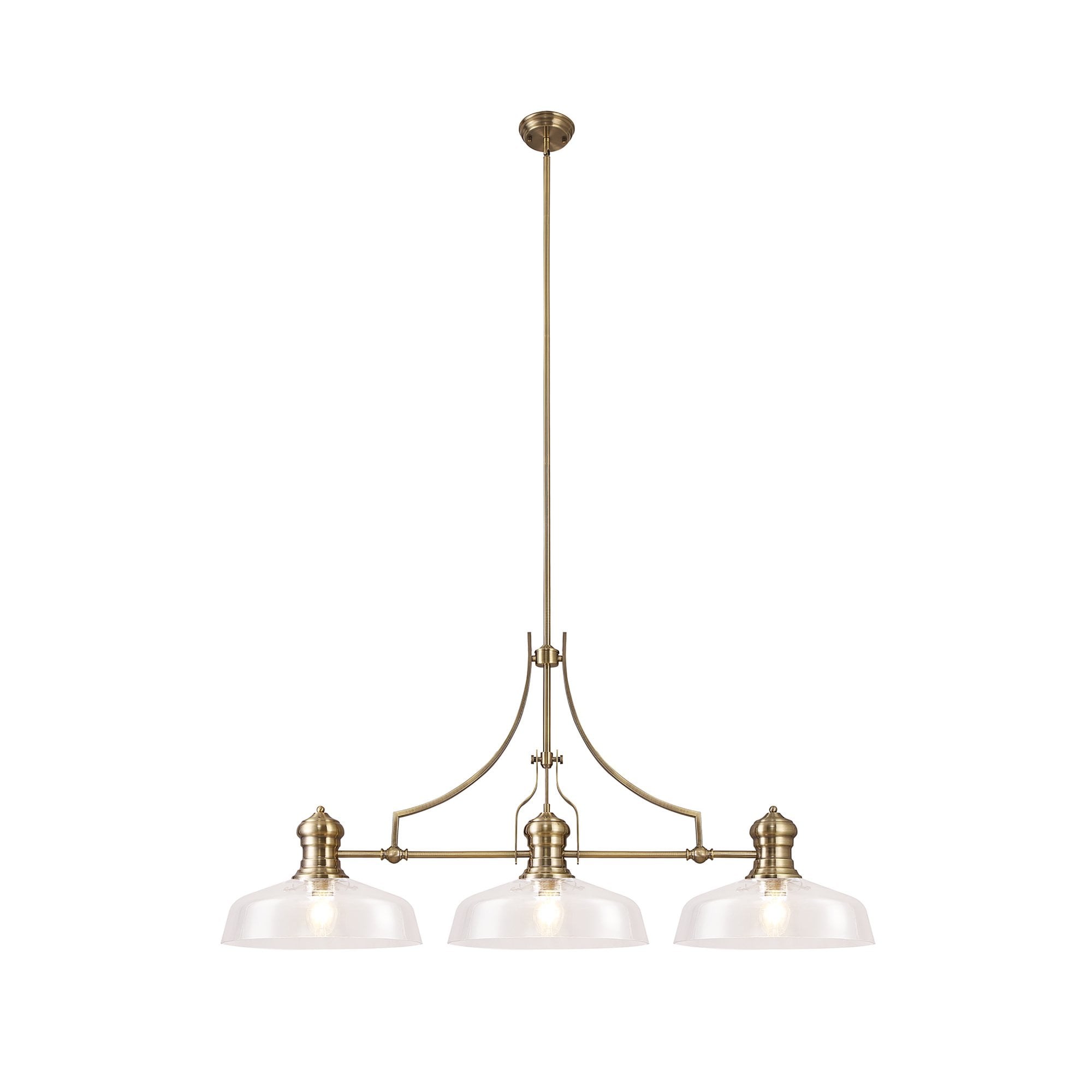 NLK04679 Louis Linear Pendant With 38cm Flat Round Shade Antique Brass/Clear Glass