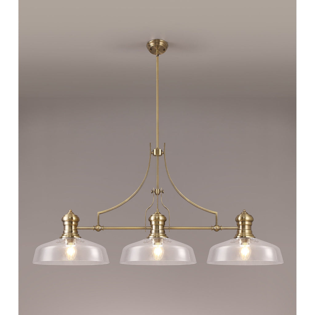 NLK04679 Louis Linear Pendant With 38cm Flat Round Shade Antique Brass/Clear Glass