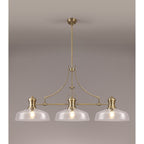 NLK04679 Louis Linear Pendant With 38cm Flat Round Shade Antique Brass/Clear Glass