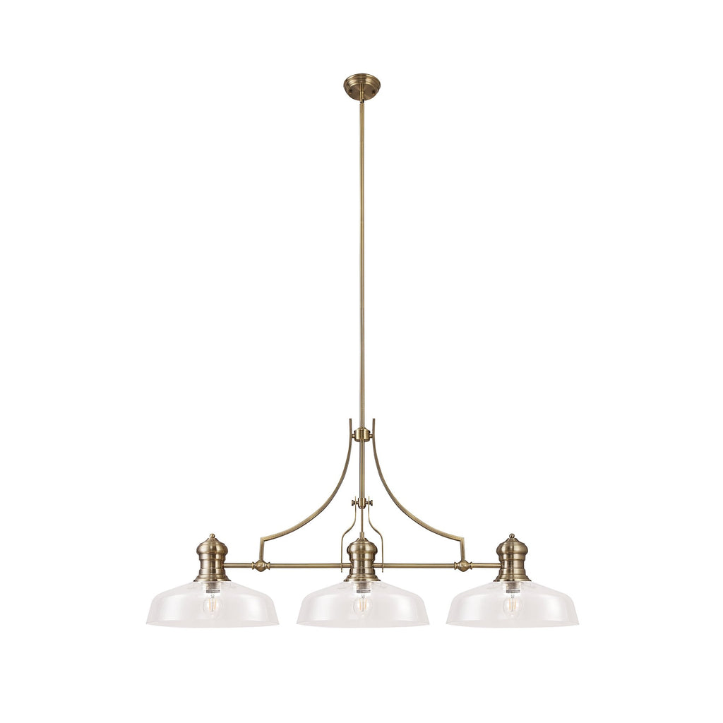 NLK04679 Louis Linear Pendant With 38cm Flat Round Shade Antique Brass/Clear Glass