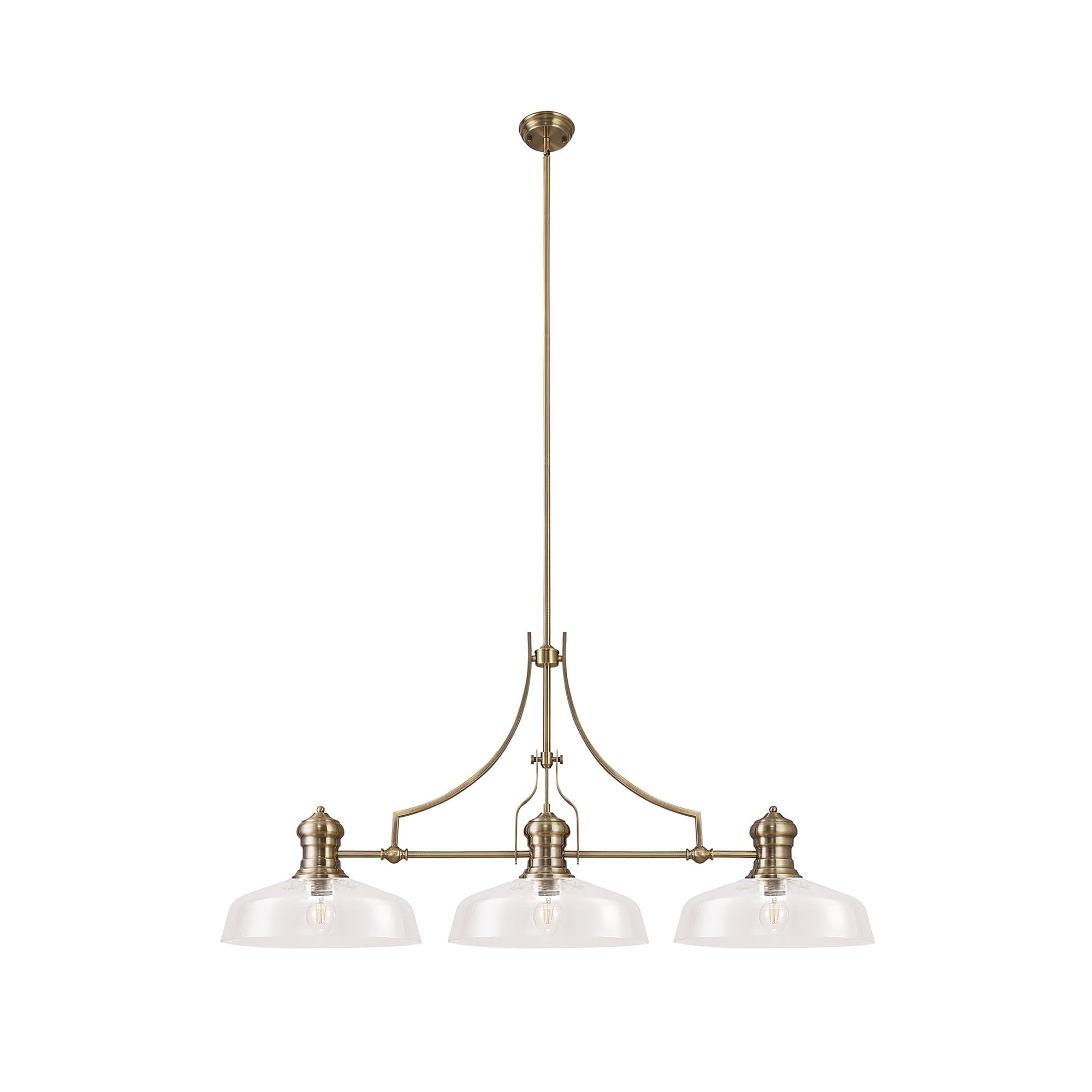 NLK04679 Louis Linear Pendant With 38cm Flat Round Shade Antique Brass/Clear Glass