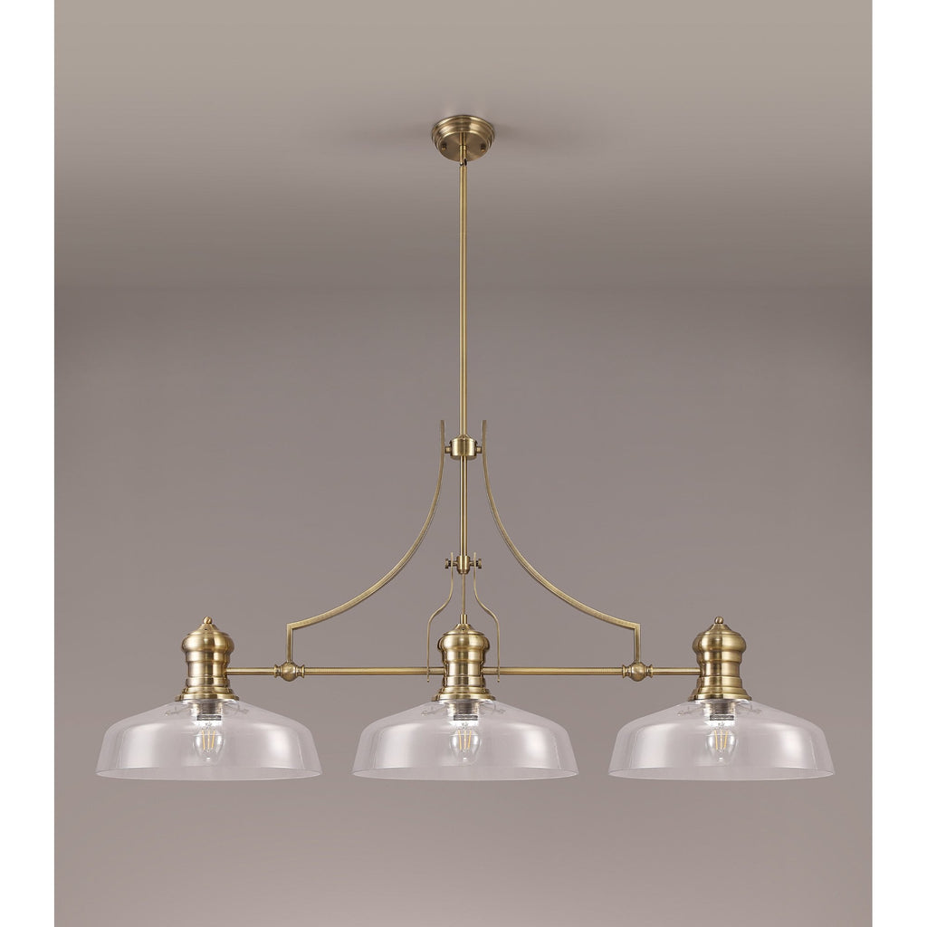 NLK04679 Louis Linear Pendant With 38cm Flat Round Shade Antique Brass/Clear Glass