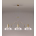 NLK04679 Louis Linear Pendant With 38cm Flat Round Shade Antique Brass/Clear Glass