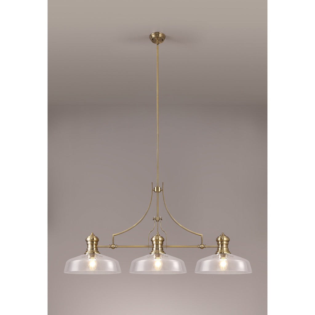 NLK04679 Louis Linear Pendant With 38cm Flat Round Shade Antique Brass/Clear Glass