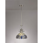 NLK04689 Louis/Ossie 1 Light Telescopic Pendant With 30cm Tiffany Shade Polished Nickel/Blue/Clear Crystal