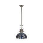 NLK04689 Louis/Ossie 1 Light Telescopic Pendant With 30cm Tiffany Shade Polished Nickel/Blue/Clear Crystal