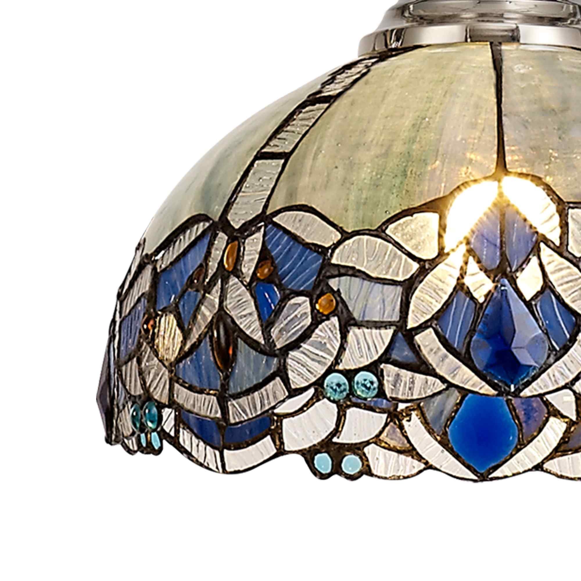 NLK04689 Louis/Ossie 1 Light Telescopic Pendant With 30cm Tiffany Shade Polished Nickel/Blue/Clear Crystal