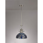 NLK04689 Louis/Ossie 1 Light Telescopic Pendant With 30cm Tiffany Shade Polished Nickel/Blue/Clear Crystal
