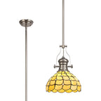 NLK04699 Louis/Chrisy 1 Light Telescopic Pendant With 30cm Tiffany Shade Polished Nickel/Beige/Clear Crystal