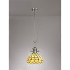 NLK04699 Louis/Chrisy 1 Light Telescopic Pendant With 30cm Tiffany Shade Polished Nickel/Beige/Clear Crystal