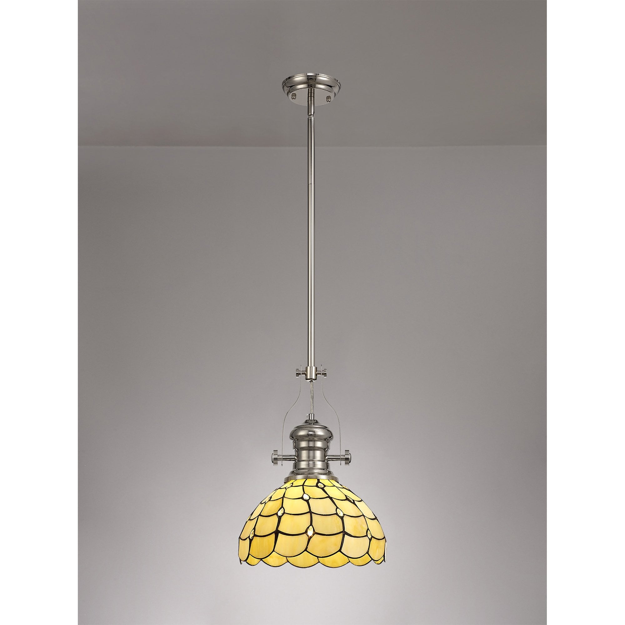 NLK04699 Louis/Chrisy 1 Light Telescopic Pendant With 30cm Tiffany Shade Polished Nickel/Beige/Clear Crystal