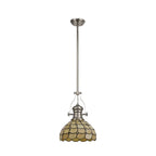 NLK04699 Louis/Chrisy 1 Light Telescopic Pendant With 30cm Tiffany Shade Polished Nickel/Beige/Clear Crystal