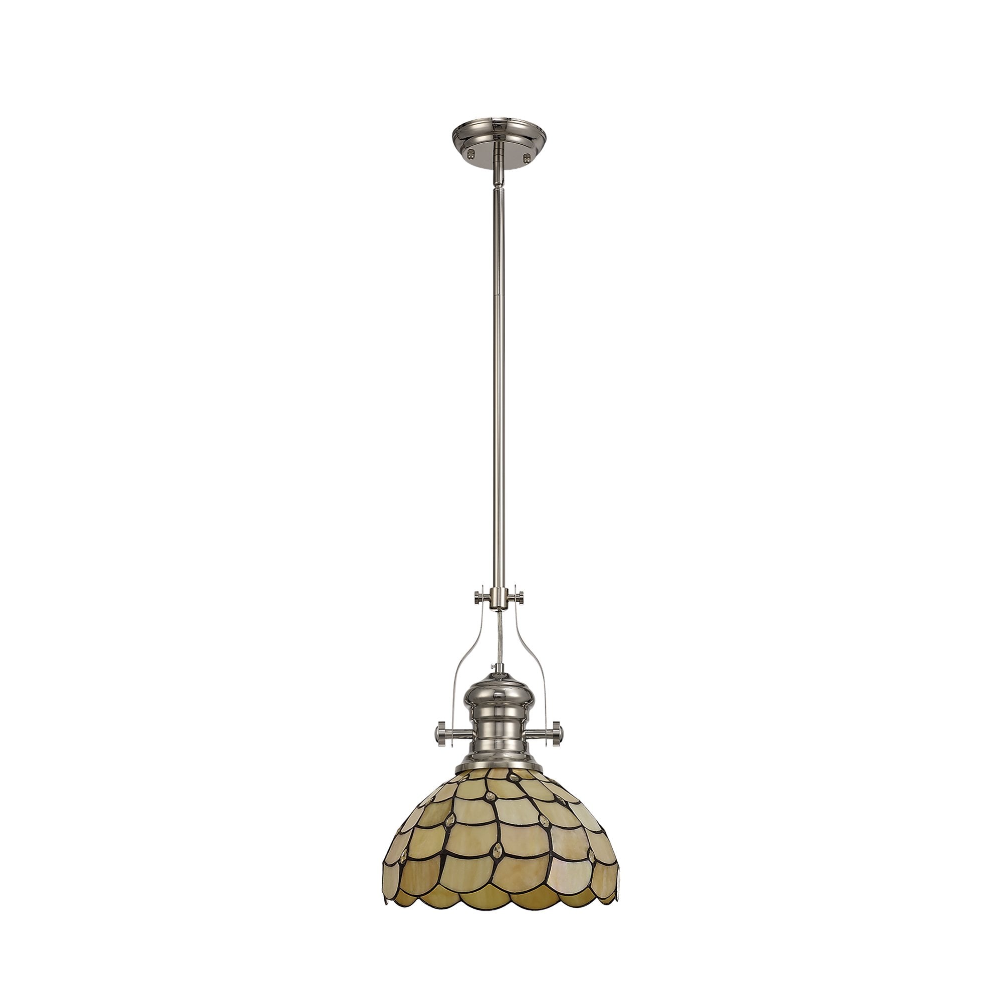 NLK04699 Louis/Chrisy 1 Light Telescopic Pendant With 30cm Tiffany Shade Polished Nickel/Beige/Clear Crystal