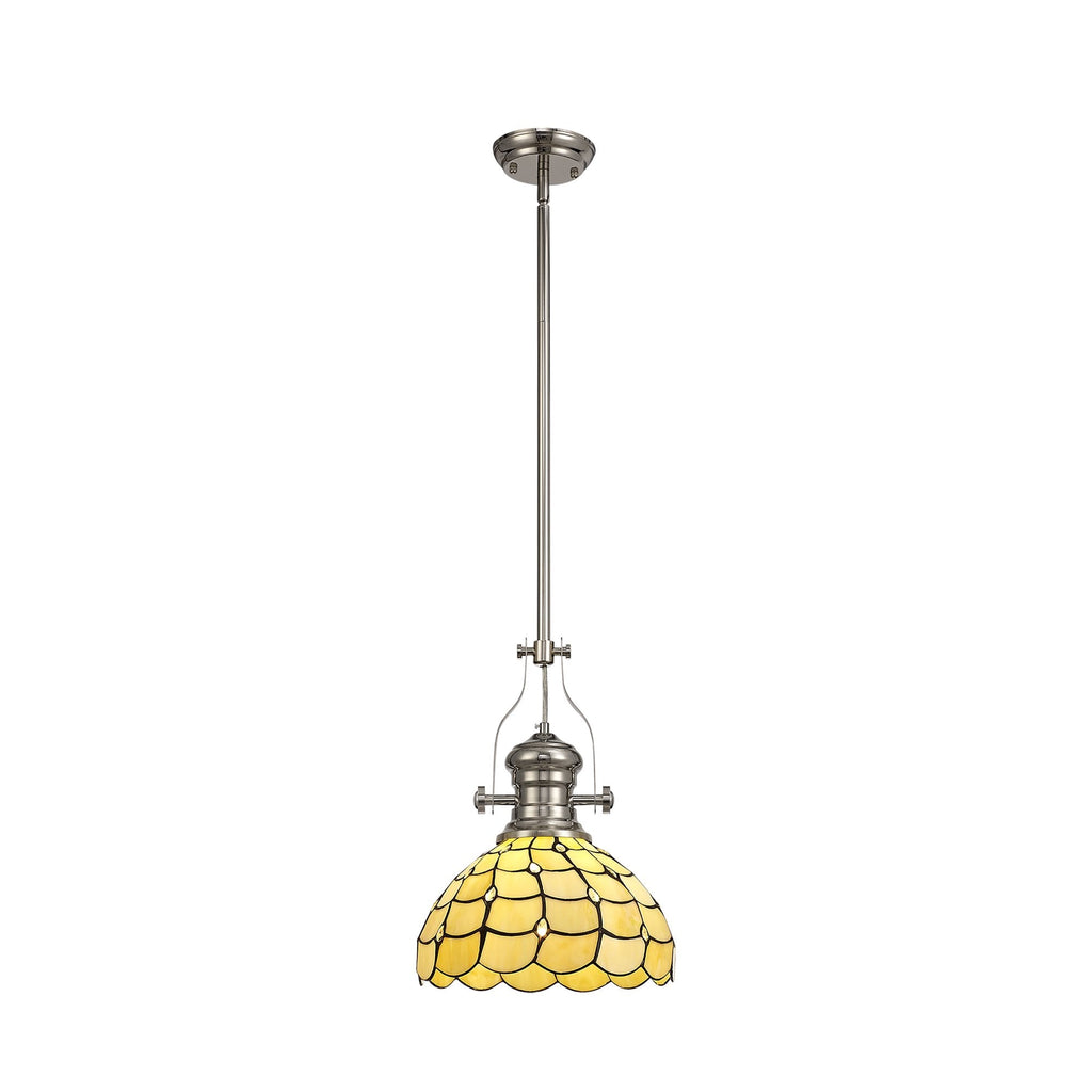 NLK04699 Louis/Chrisy 1 Light Telescopic Pendant With 30cm Tiffany Shade Polished Nickel/Beige/Clear Crystal