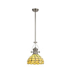 NLK04699 Louis/Chrisy 1 Light Telescopic Pendant With 30cm Tiffany Shade Polished Nickel/Beige/Clear Crystal