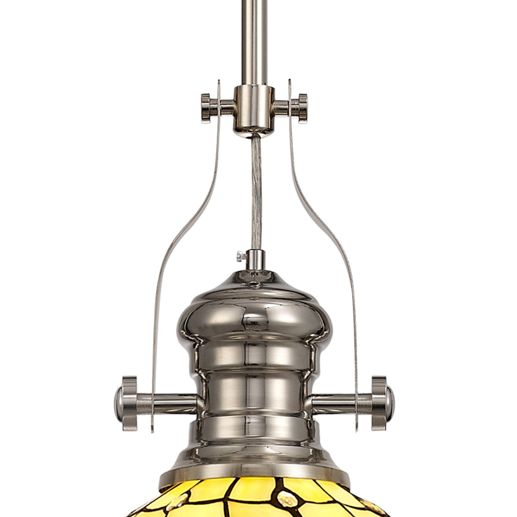 NLK04699 Louis/Chrisy 1 Light Telescopic Pendant With 30cm Tiffany Shade Polished Nickel/Beige/Clear Crystal
