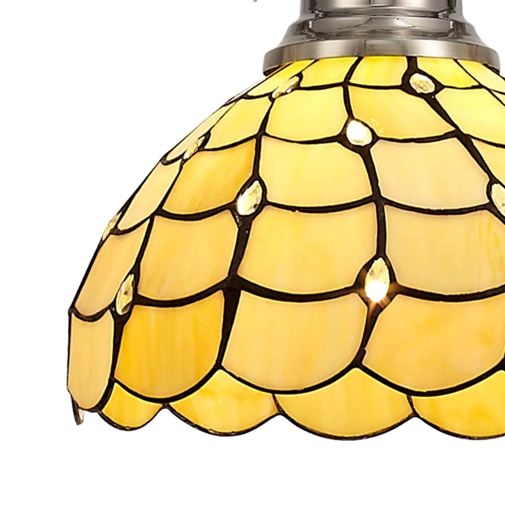 NLK04699 Louis/Chrisy 1 Light Telescopic Pendant With 30cm Tiffany Shade Polished Nickel/Beige/Clear Crystal
