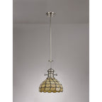 NLK04699 Louis/Chrisy 1 Light Telescopic Pendant With 30cm Tiffany Shade Polished Nickel/Beige/Clear Crystal