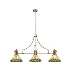 NLK04709 Louis/Umbrian 3 Light Telescopic Pendant With 30cm Tiffany Shade Antique Brass/Green/CRome/Crystal