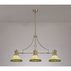 NLK04709 Louis/Umbrian 3 Light Telescopic Pendant With 30cm Tiffany Shade Antique Brass/Green/CRome/Crystal
