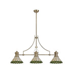 NLK04709 Louis/Umbrian 3 Light Telescopic Pendant With 30cm Tiffany Shade Antique Brass/Green/CRome/Crystal