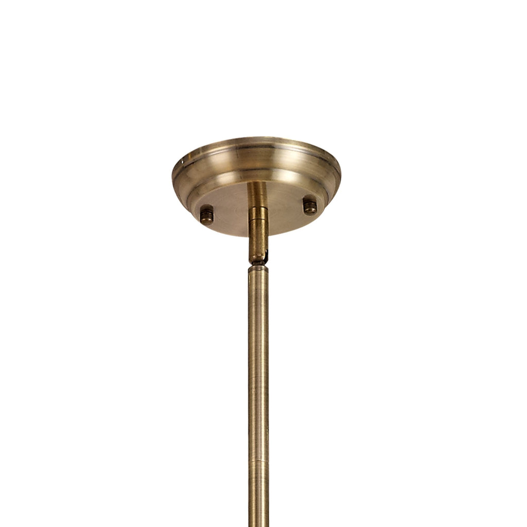 NLK04709 Louis/Umbrian 3 Light Telescopic Pendant With 30cm Tiffany Shade Antique Brass/Green/CRome/Crystal
