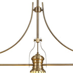 NLK04709 Louis/Umbrian 3 Light Telescopic Pendant With 30cm Tiffany Shade Antique Brass/Green/CRome/Crystal