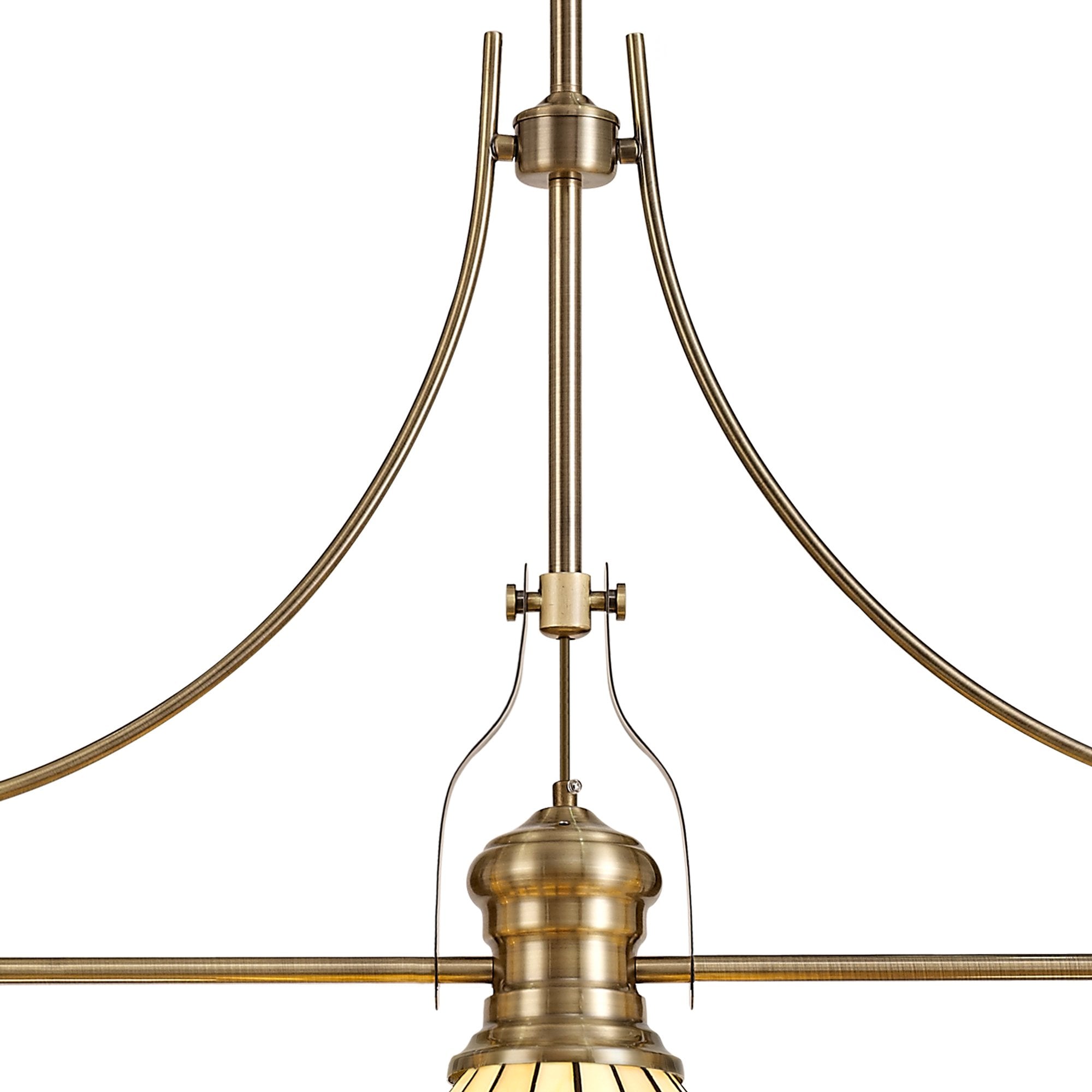 NLK04709 Louis/Umbrian 3 Light Telescopic Pendant With 30cm Tiffany Shade Antique Brass/Green/CRome/Crystal