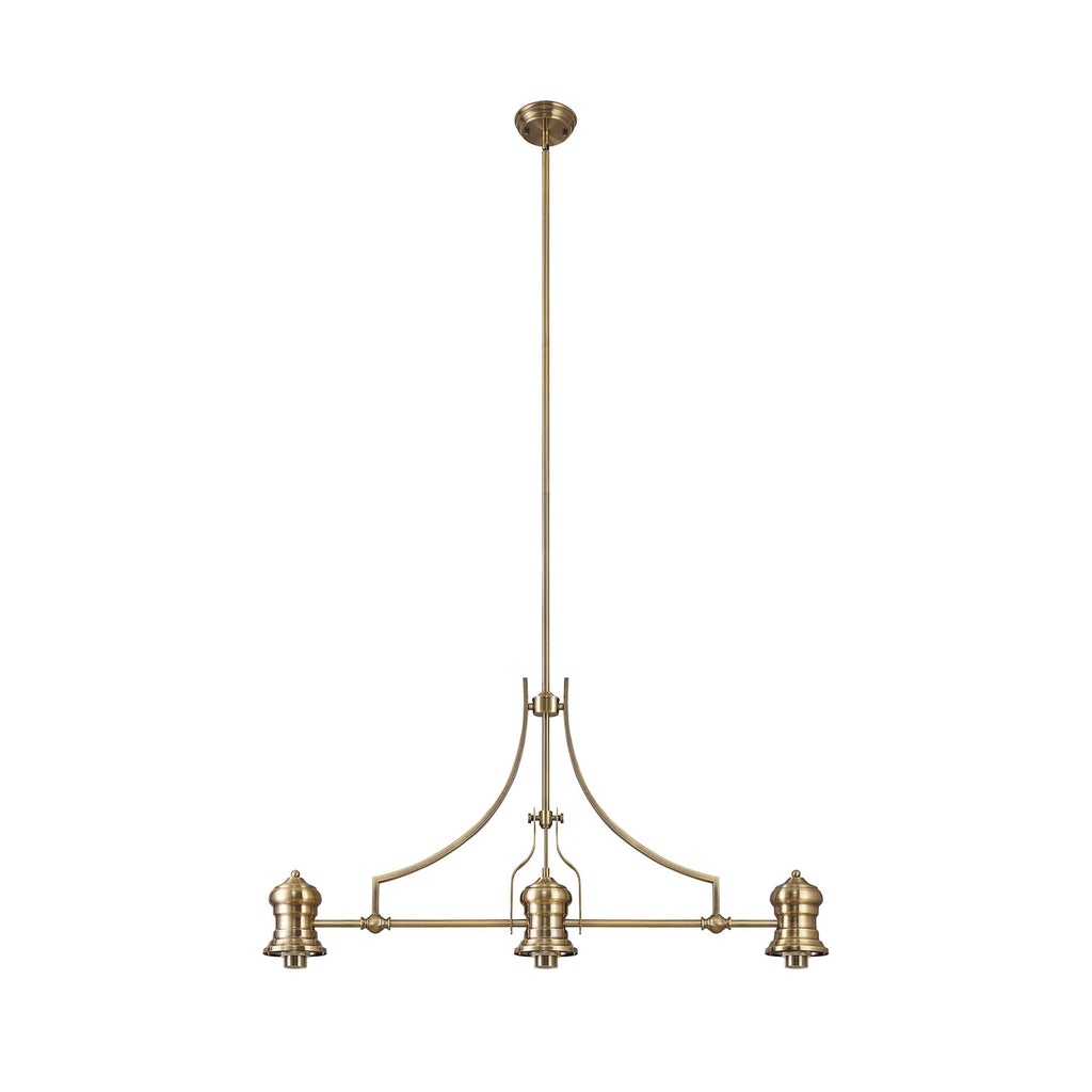 NLK04709 Louis/Umbrian 3 Light Telescopic Pendant With 30cm Tiffany Shade Antique Brass/Green/CRome/Crystal