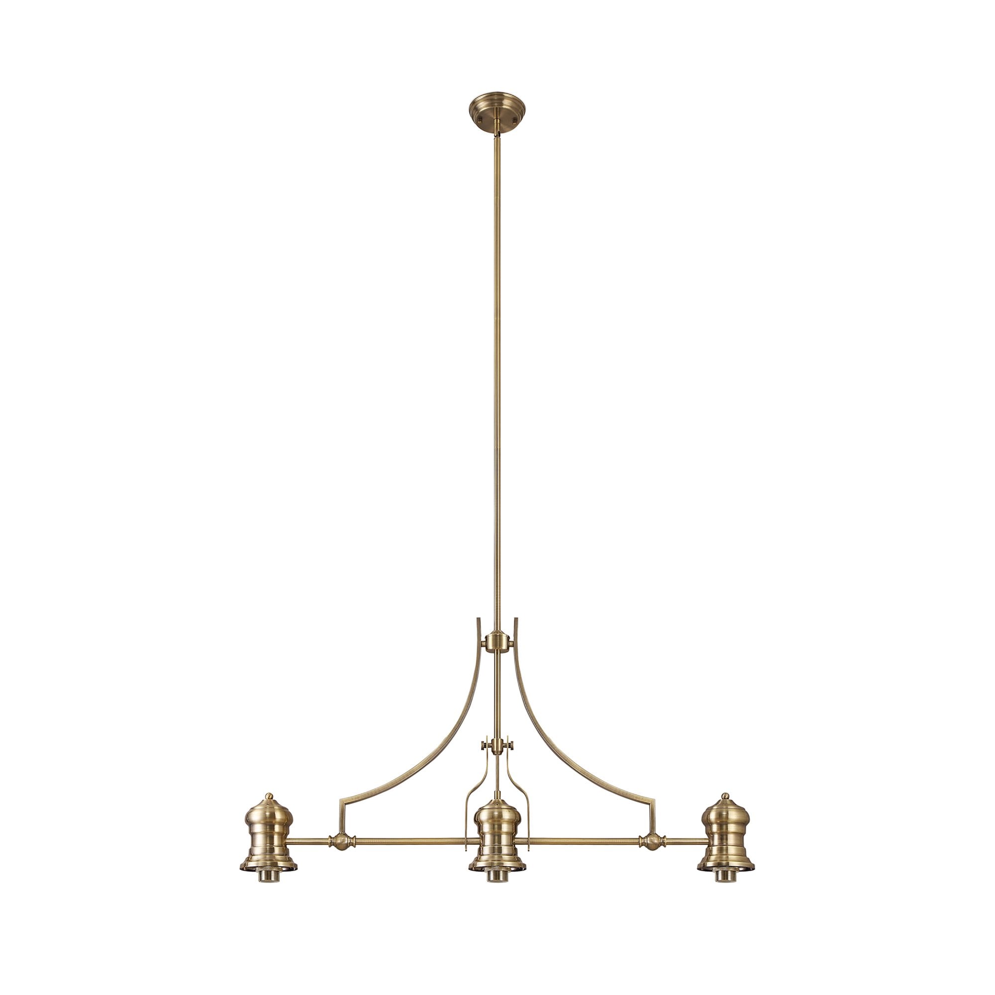 NLK04709 Louis/Umbrian 3 Light Telescopic Pendant With 30cm Tiffany Shade Antique Brass/Green/CRome/Crystal