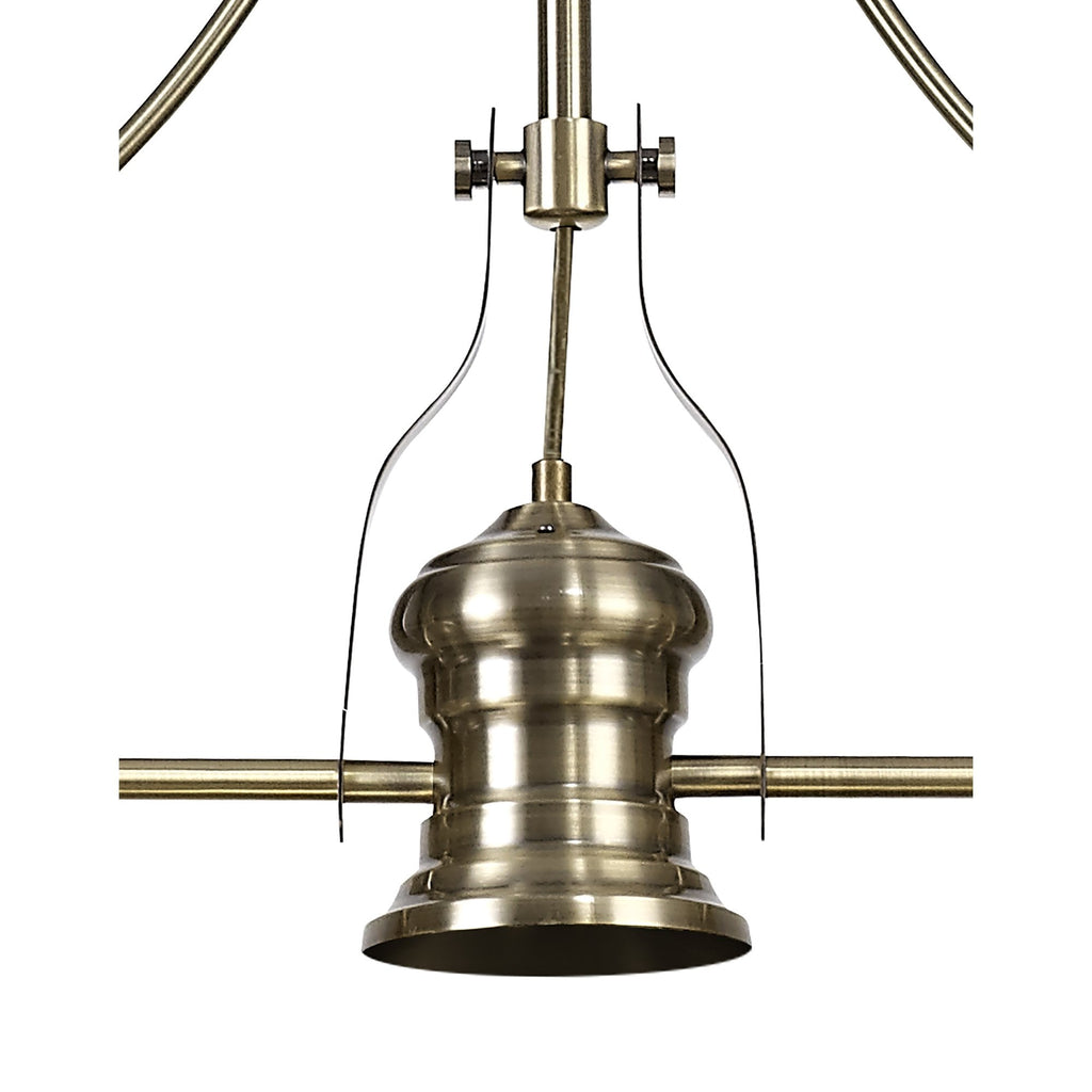NLK04709 Louis/Umbrian 3 Light Telescopic Pendant With 30cm Tiffany Shade Antique Brass/Green/CRome/Crystal