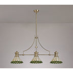 NLK04709 Louis/Umbrian 3 Light Telescopic Pendant With 30cm Tiffany Shade Antique Brass/Green/CRome/Crystal