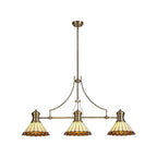 NLK04719 Louis/Umbrian 3 Light Telescopic Pendant With 30cm Tiffany Shade Antique Brass/Amber/CRome/Crystal