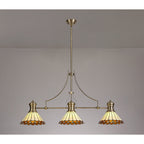 NLK04719 Louis/Umbrian 3 Light Telescopic Pendant With 30cm Tiffany Shade Antique Brass/Amber/CRome/Crystal
