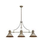 NLK04719 Louis/Umbrian 3 Light Telescopic Pendant With 30cm Tiffany Shade Antique Brass/Amber/CRome/Crystal