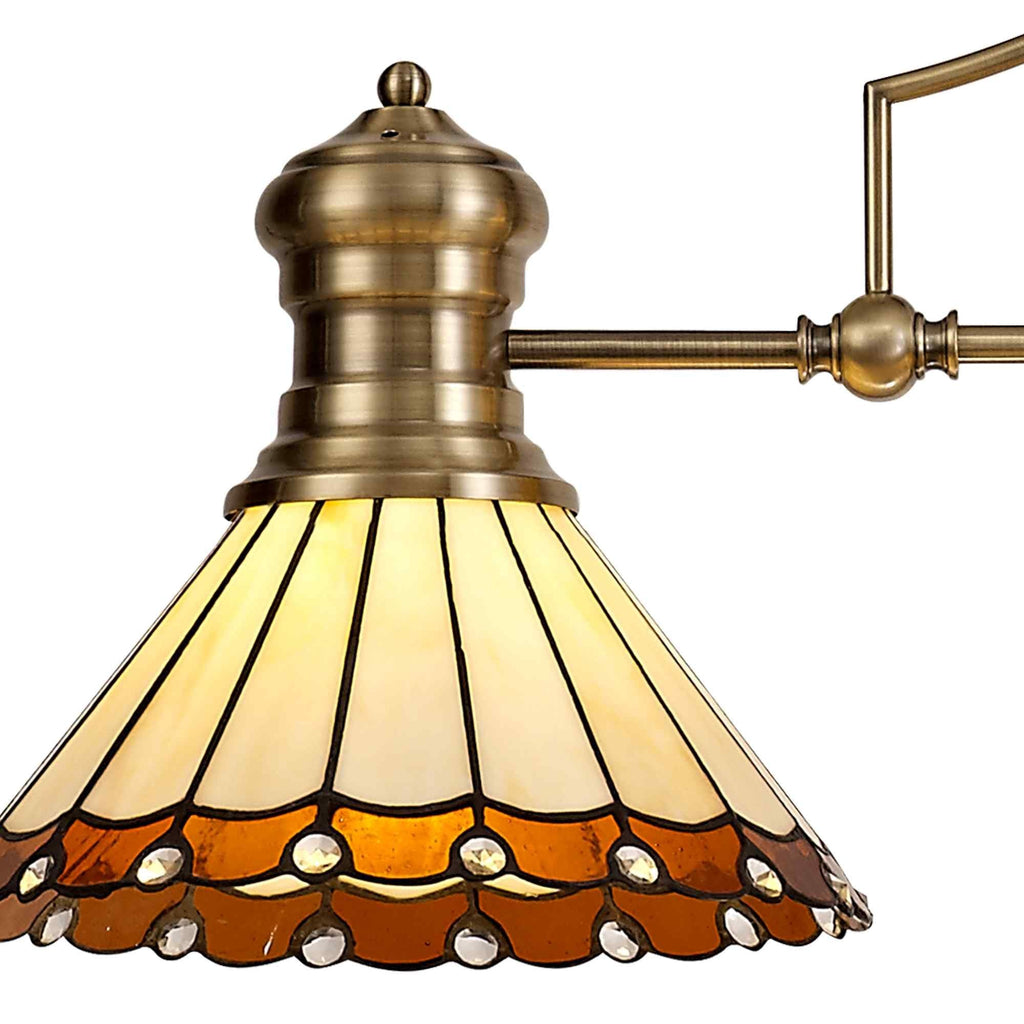 NLK04719 Louis/Umbrian 3 Light Telescopic Pendant With 30cm Tiffany Shade Antique Brass/Amber/CRome/Crystal